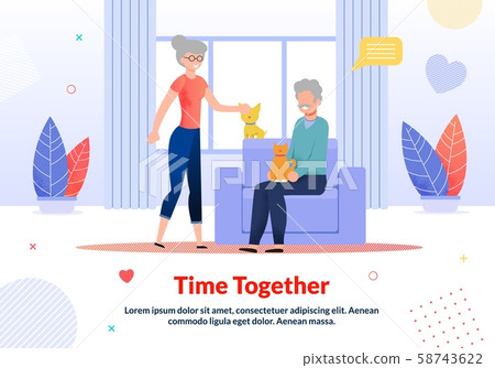 Grandparents Petting Cat, Dog Rest at Home Poster 58743622