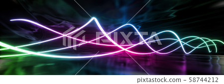 Bright and detailed panoramic landscape: abstract neon curve (3D CG rendering digital illustration) Bright and detailed panoramic landscape: abstract neon curve (3D CG rendering digital illustration) 58744212