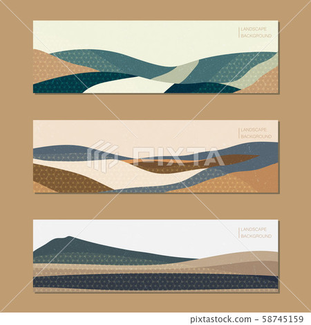 Abstract background with Japanese pattern vector. Landscape illustration with colorful geometric template. Mountain elongated format. Grunge texture. 58745159