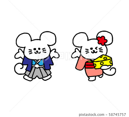 兩隻穿著和服的白老鼠(簡單) 兩隻穿著和服的白老鼠(簡單) 58745757