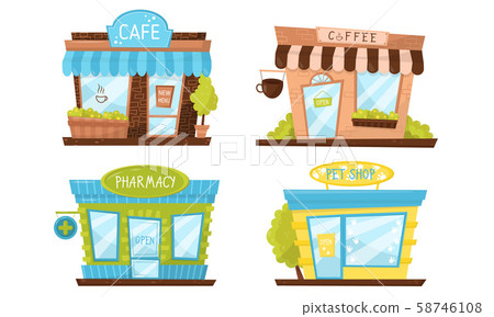 Store Building Facade Vector Illustrated Set. Elements Isolated On White Background Store Building Facade Vector Illustrated Set. Elements Isolated On White Background 58746108