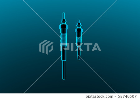 Two types of glow plug on a dark background. 3d rendering Two types of glow plug on a dark background. 3d rendering 58746507