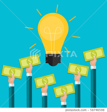 Hand holds money and light bulb. Investing in Hand holds money and light bulb. Investing in 58746598