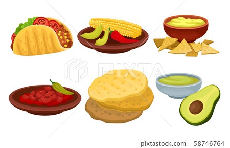 Mexican Traditional Food Items Vector Set Isolated On White Background 58746764