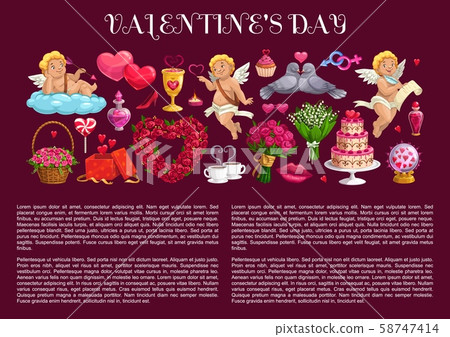 Valentines Day love hearts and gifts with Cupds 58747414