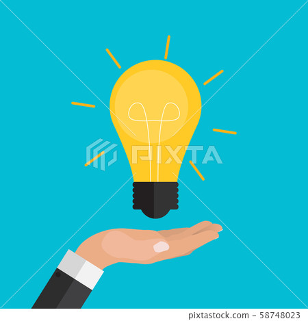 Hand holds money and light bulb. Investing in Hand holds money and light bulb. Investing in 58748023