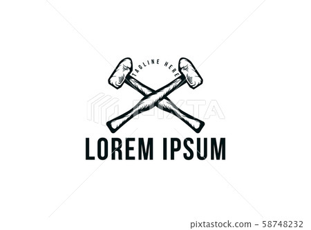 crossed hammer, Vintage carpentry, woodwork and 58748232