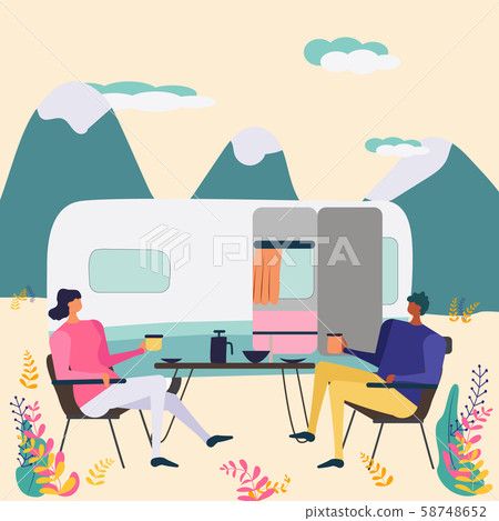Couple enjoying time together in front of... - Stock Illustration ...