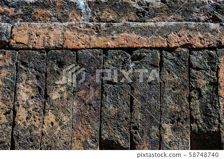 The ancient brick wall was neatly arranged and so strong that there was no space, even a small needle could not penetrate at Dhammayangyi Temple in Bagan, Myanmar. 58748740