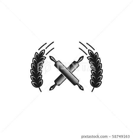 Bakery shop retro badge with crossed rolling pin - Stock Illustration ...