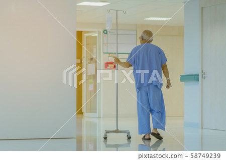 Male urinary tract patients walking for exercise and rest in the hospital Male urinary tract patients walking for exercise and rest in the hospital 58749239