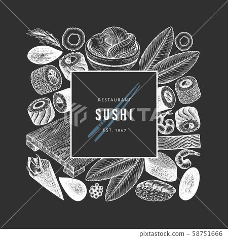 Japanese cuisine design template. Sushi hand drawn Japanese cuisine design template. Sushi hand drawn 58751666