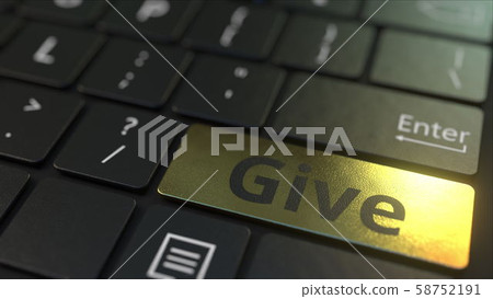 Black computer keyboard and gold give key. Conceptual 3D rendering Black computer keyboard and gold give key. Conceptual 3D rendering 58752191