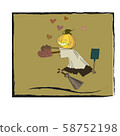 Halloween holiday. cute pumpkin character. chasing a sweetheart pumpkin color 58752198