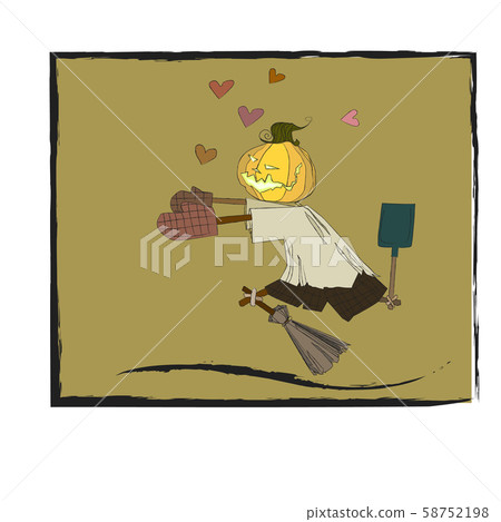 Halloween holiday. cute pumpkin character. chasing a sweetheart pumpkin color 58752198