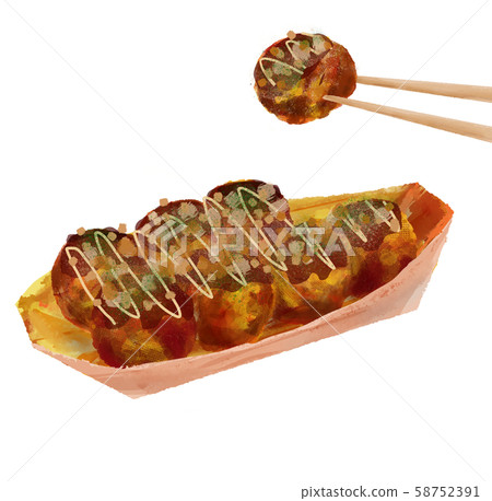 Pick up one takoyaki on a boat plate with chopsticks 58752391