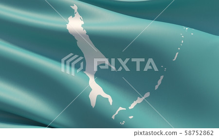 Flag of Sakhalin Oblast. High resolution close-up 3D illustration. Flags of the federal subjects of 58752862