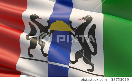 Flag of Novosibirsk Oblast. High resolution close-up 3D illustration. Flags of the federal subjects Flag of Novosibirsk Oblast. High resolution close-up 3D illustration. Flags of the federal subjects 58753019