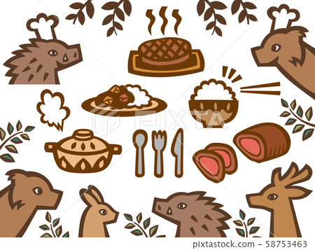 Forest animals restaurant cutout illustration set 58753463