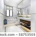 3d rendering modern bathroom with luxury tile decor  58753503