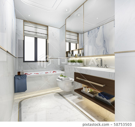 3d rendering modern bathroom with luxury tile decor  58753503