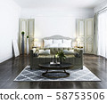 3d rendering beautiful classic luxury bedroom suite in hotel with tv 58753506