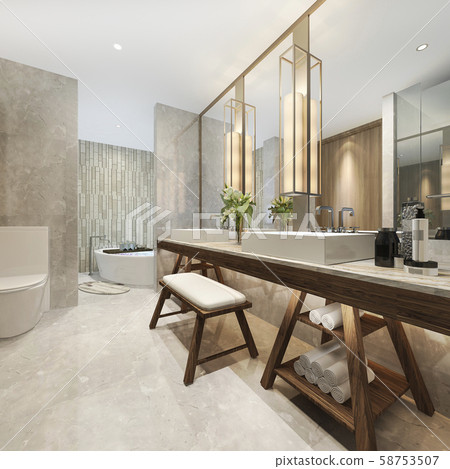 3d rendering modern bathroom with luxury tile decor  58753507