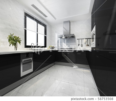 3d rendering scandinavian vintage modern kitchen with dining area 58753508