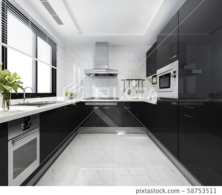 3d rendering scandinavian vintage modern kitchen with dining area 58753511