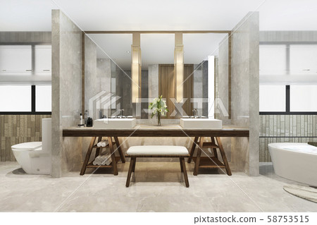 3d rendering modern bathroom with luxury tile decor  58753515