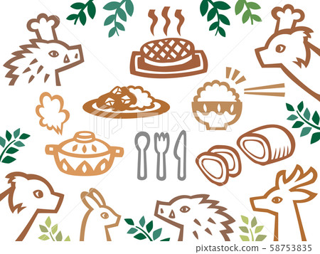 Forest animals restaurant cutout style illustration set (exotic and line drawing) Forest animals restaurant cutout style illustration set (exotic and line drawing) 58753835