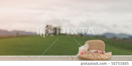 Beautiful hat with flower on the rail and natural 58753885