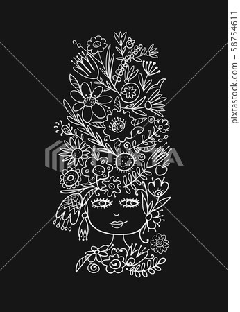 Greeting card design with pretty floral woman 58754611