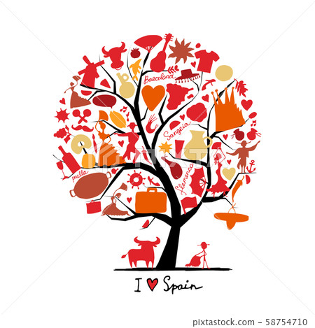 Art tree with spain symbols for your design 58754710