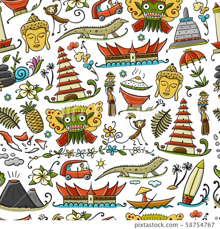 Travel to Indonesia. Seamless pattern for your design Travel to Indonesia. Seamless pattern for your design 58754767
