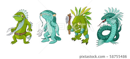 Cartoon monster sea creature characters set. Vector clip art illustration Cartoon monster sea creature characters set. Vector clip art illustration 58755486