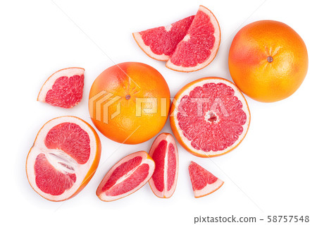 Grapefruit and slices isolated on white background. Top view. Flat lay 58757548