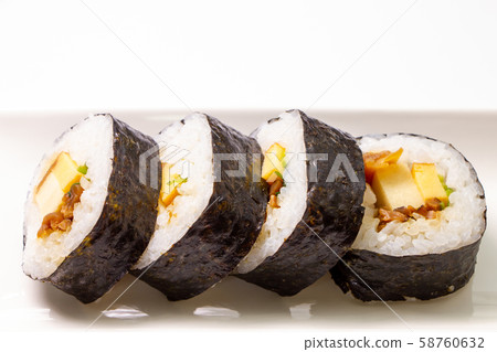 Sushi rolls. (White plate, white background) 58760632