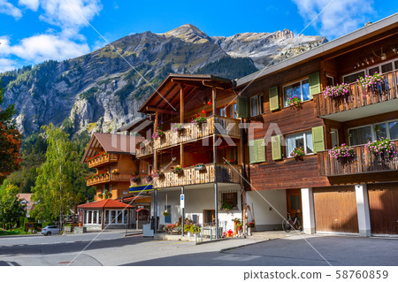 Street view in Kandersteg, mountains, Switzerland 58760859