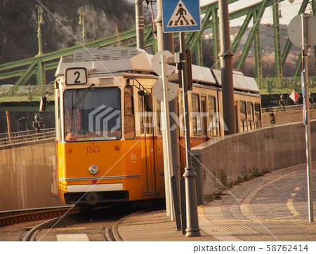Tram running in Budapest, the capital of Hungary 58762414