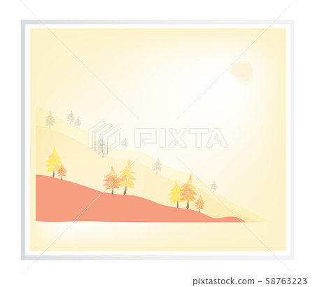 Coniferous forest on the mountain, autumn Landscape, watercolor picture in frame, vector illustrtion. 58763223