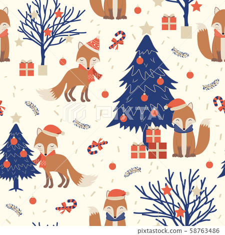 Christmas seamless pattern with fox background, Christmas seamless pattern with fox background, 58763486