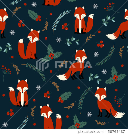 Christmas seamless pattern with fox background, - Stock Illustration ...