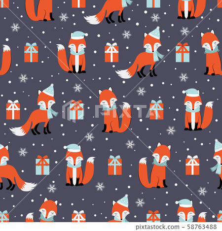 Christmas seamless pattern with fox background, - Stock Illustration ...