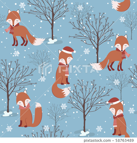 Christmas seamless pattern with fox background, - Stock Illustration ...