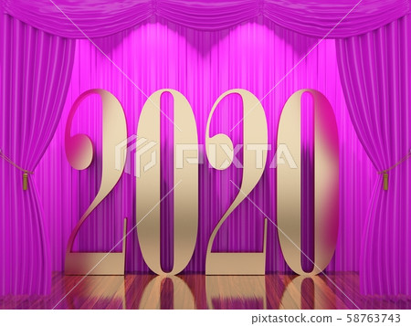 New year 2020,3d rendering of 2019 on stage 58763743