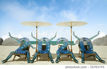 2020 New Year on the beach, 3D rendering image 58763745