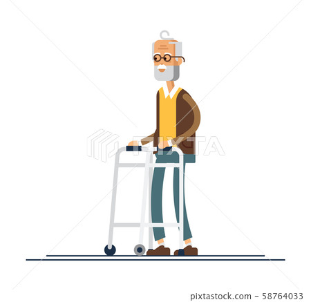 Grandpa walking with a walker. Vector illustration in a flat style Grandpa walking with a walker. Vector illustration in a flat style 58764033