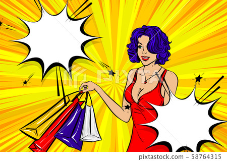 Pop art woman retro girl happy face Pop art woman retro girl happy face 58764315