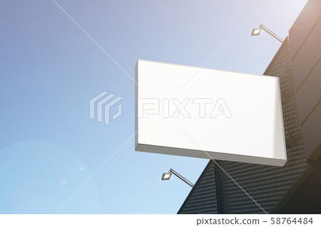 Blank white rectangular outdoor box mock up hanging on mall Blank white rectangular outdoor box mock up hanging on mall 58764484